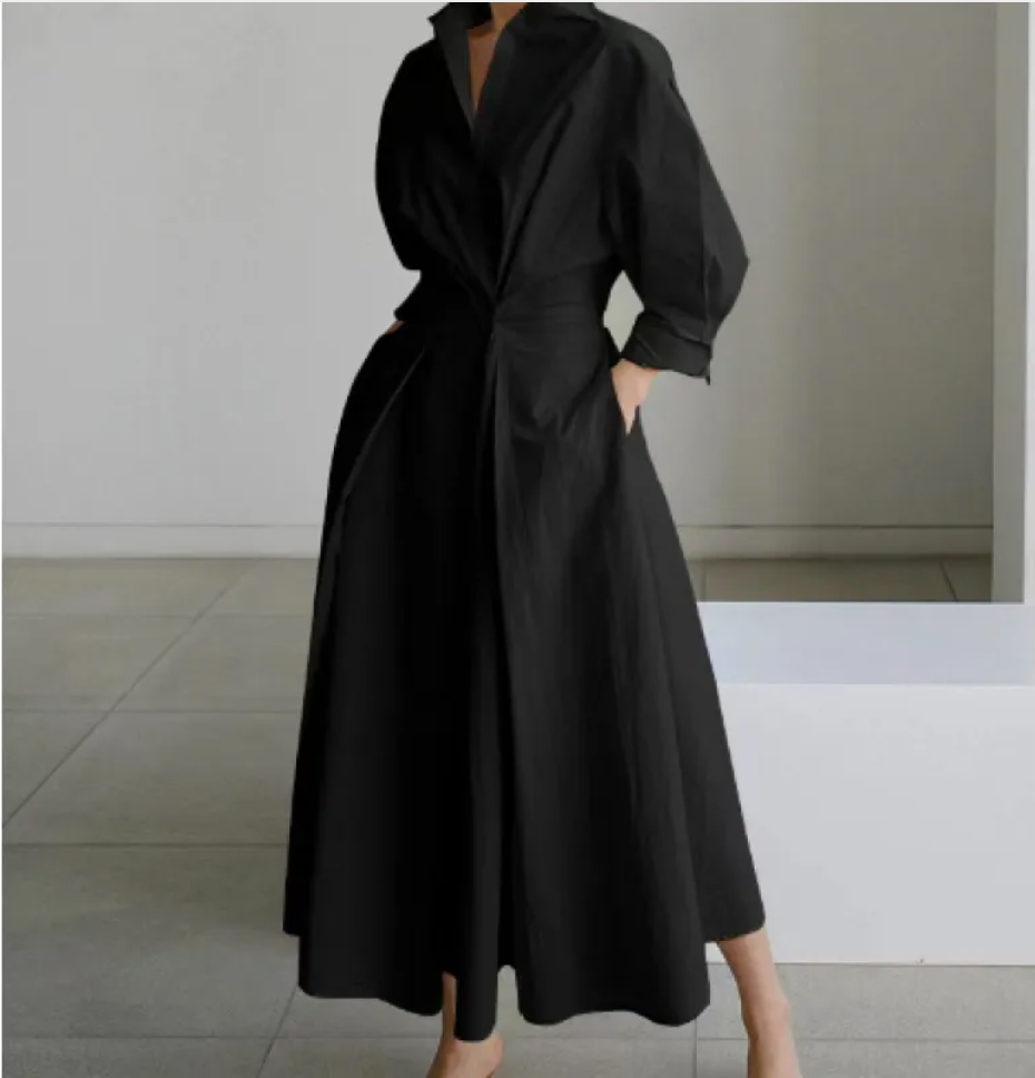 Robe évasée à manches longues avec taille élastiquée